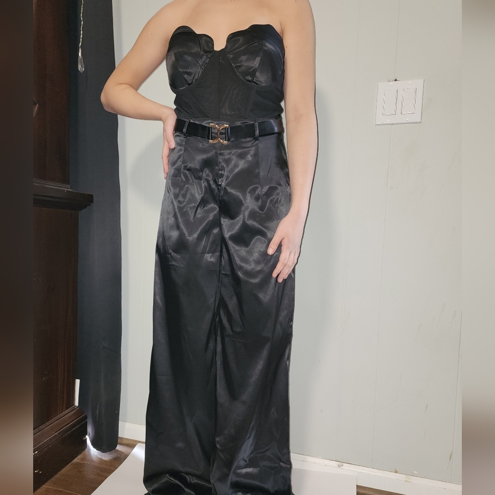 NWT Gorgeous Akira Midnight Black Satin Jumpsuit 😍 - Picture 4 of 14